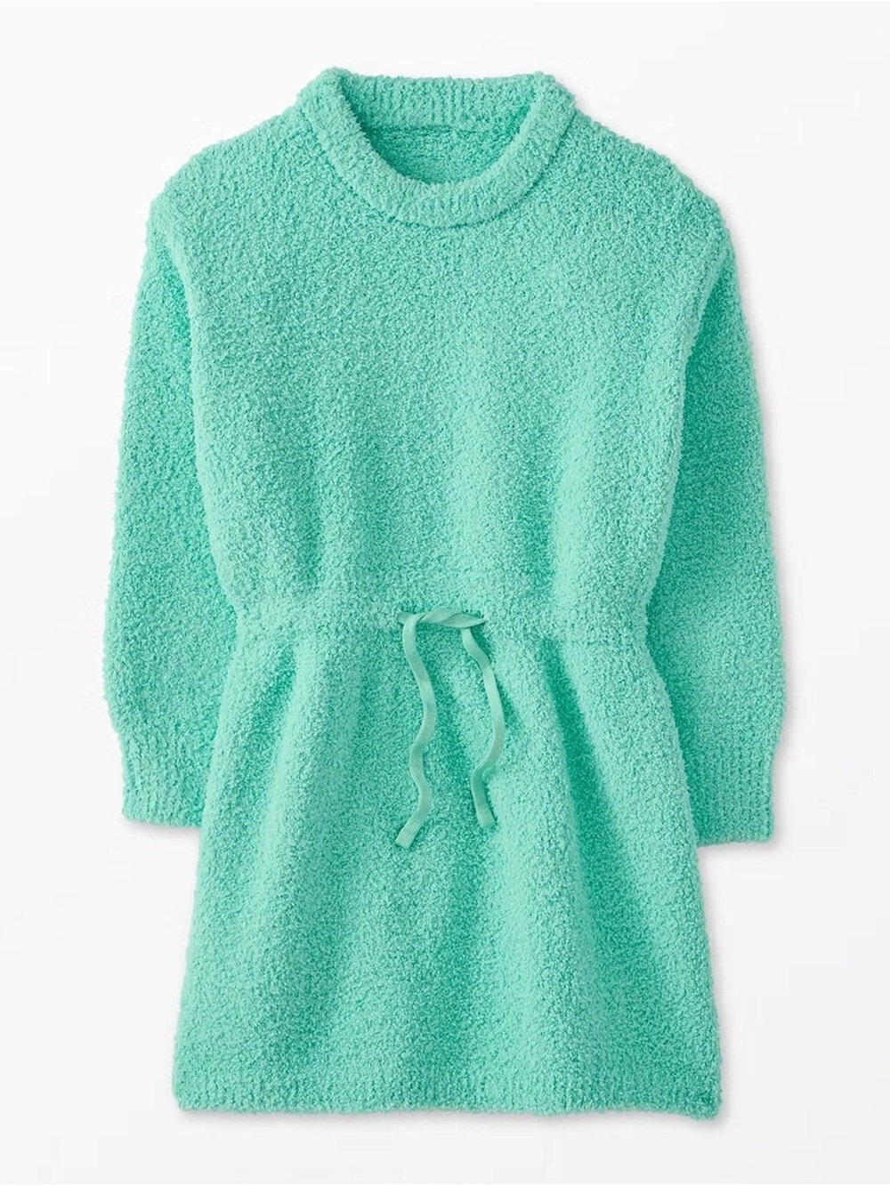 Hanna Andersson Seafoam Green Long Sleeve Fleece Dress with Waist Tie
